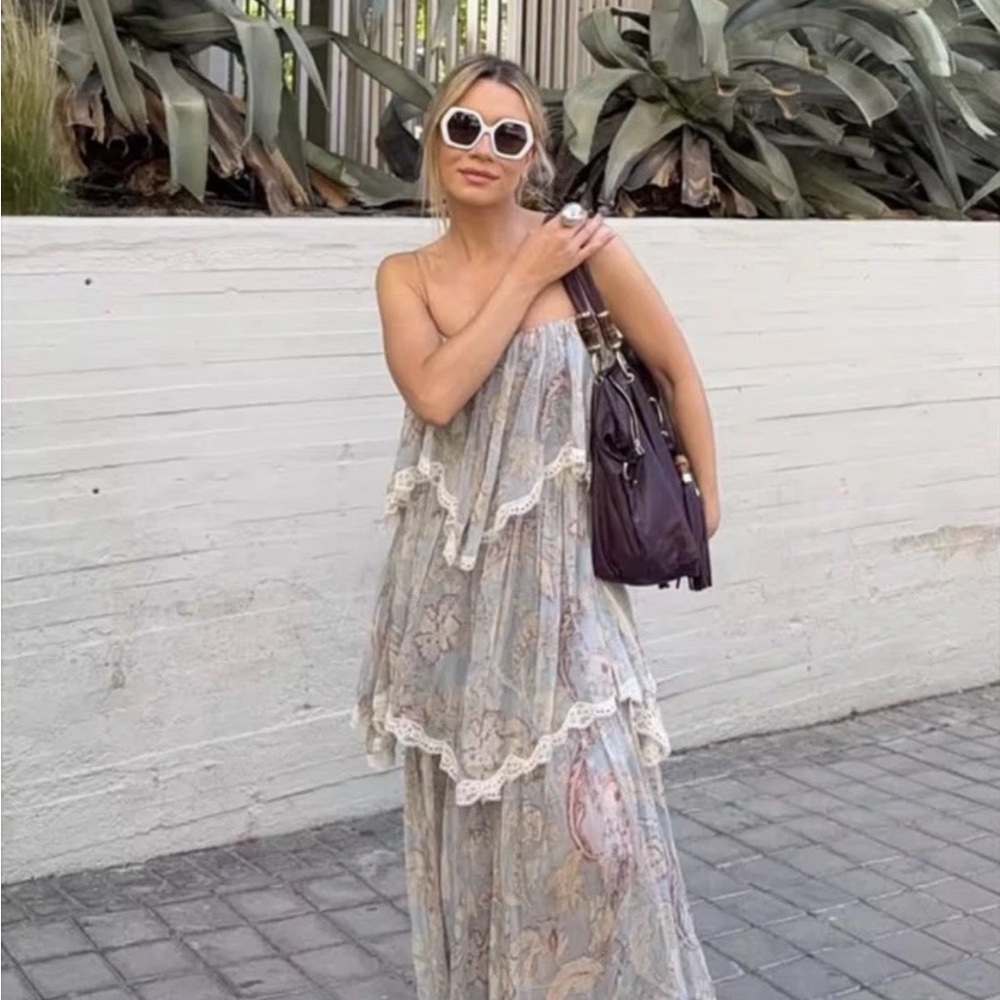 Zara Chiffon Lace Ruffle Print Maxi Dress - Picture 4 of 7